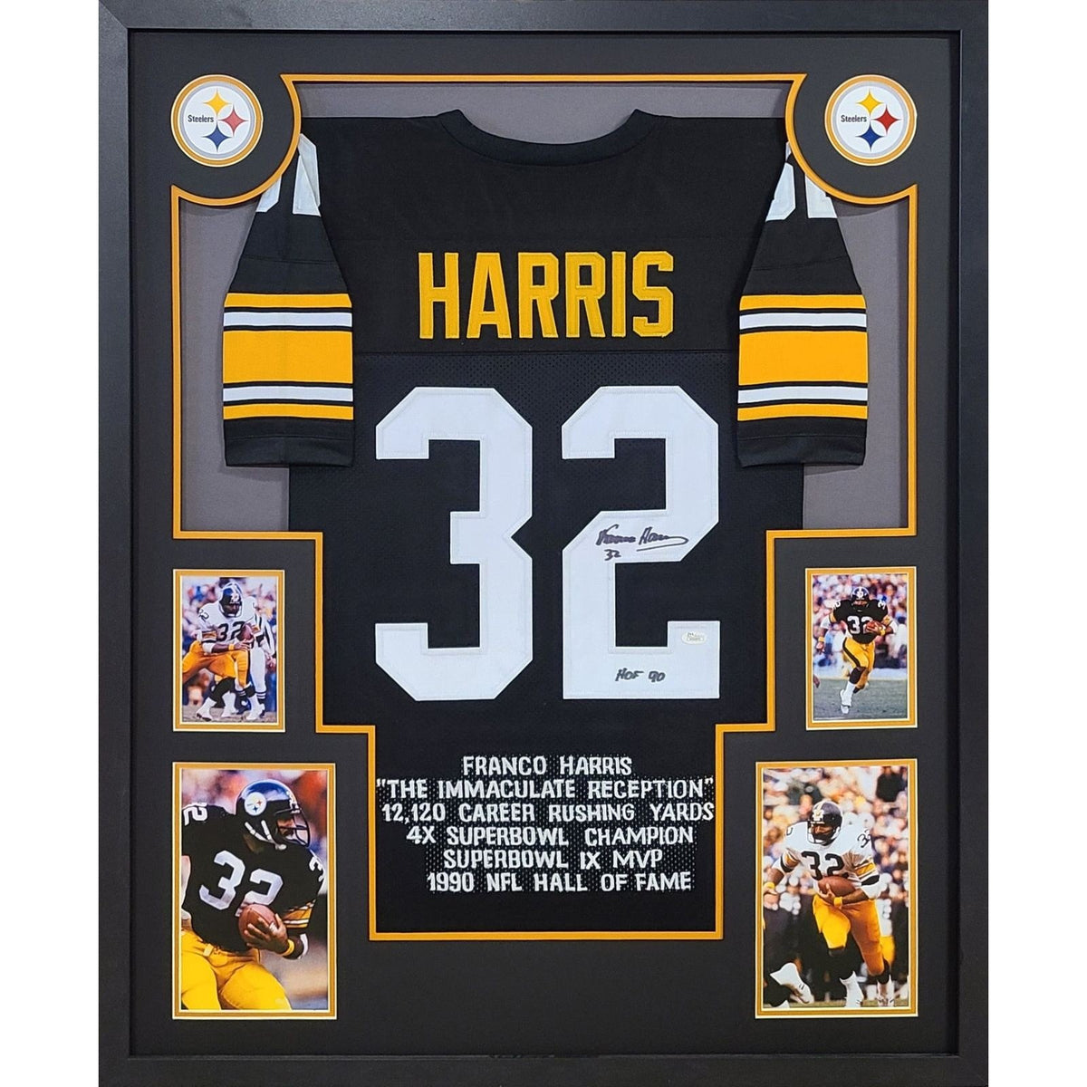 Franco Harris Framed Black Stat Jersey JSA Autographed Signed Steelers