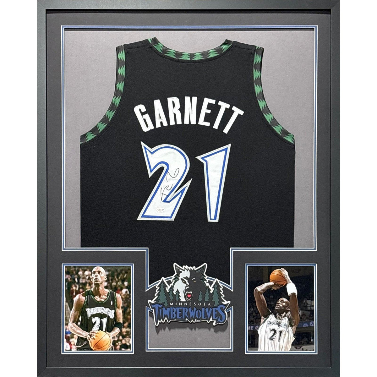 Kevin Garnett Framed Signed Timberwolves Black Jersey JSA Autographed