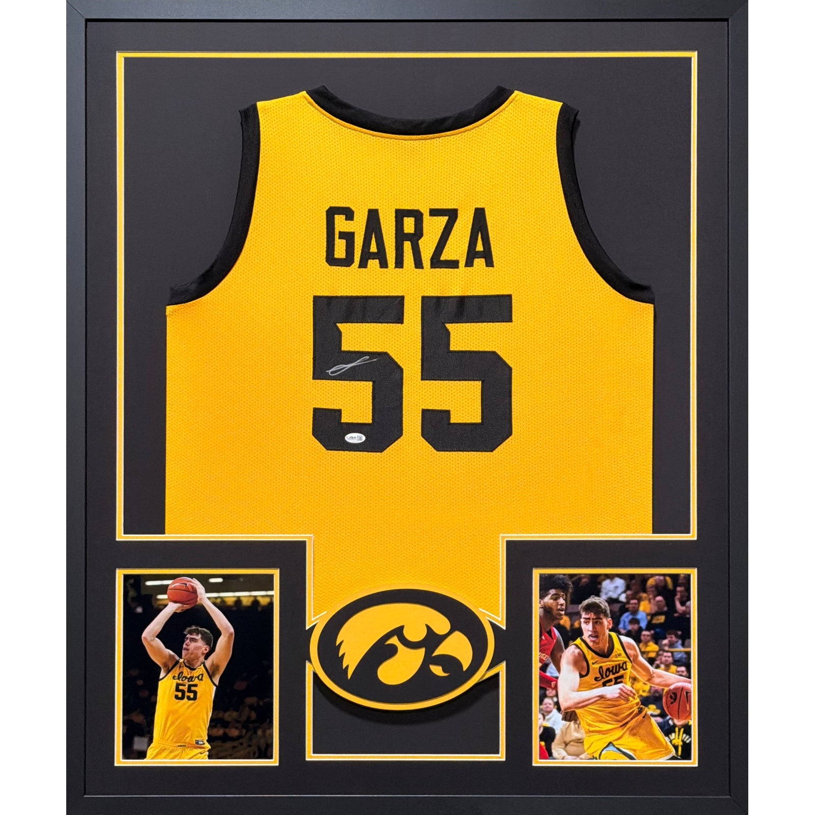 Luke Garza Framed Signed Iowa Hawkeyes Yellow Jersey JSA Autographed