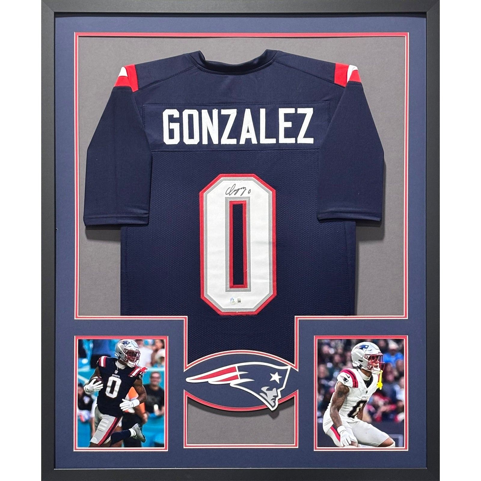 Christian Gonzalez Framed Signed Jersey Beckett Autographed Patriots