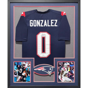 Christian Gonzalez Framed Signed Jersey Beckett Autographed Patriots