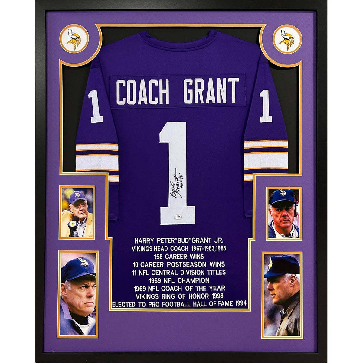 Bud Grant Framed Stat Jersey PSA/DNA Autographed Signed Minnesota Vikings