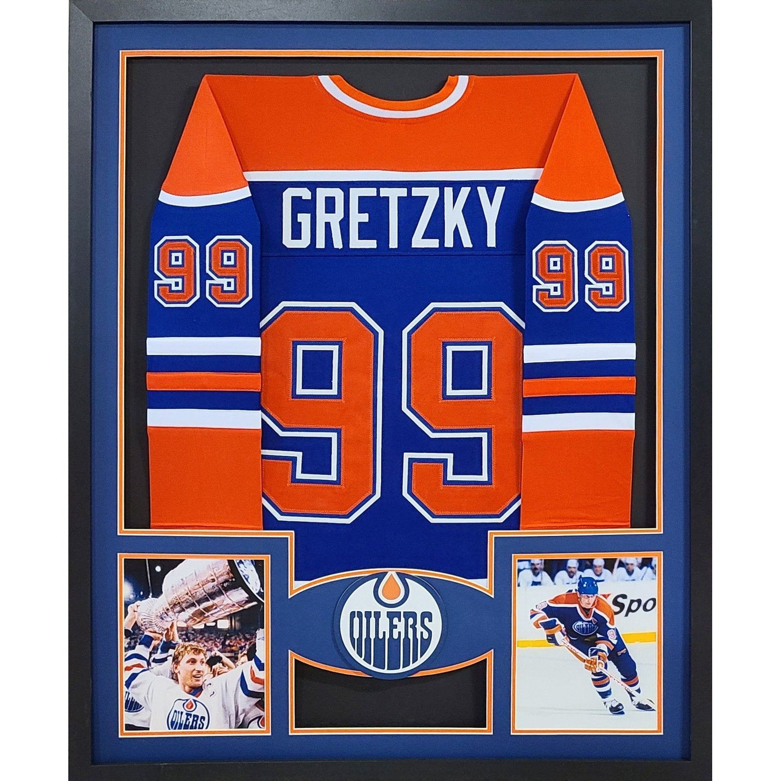 Wayne Gretzky UNSIGNED Framed Jersey Blue Edmonton Oilers