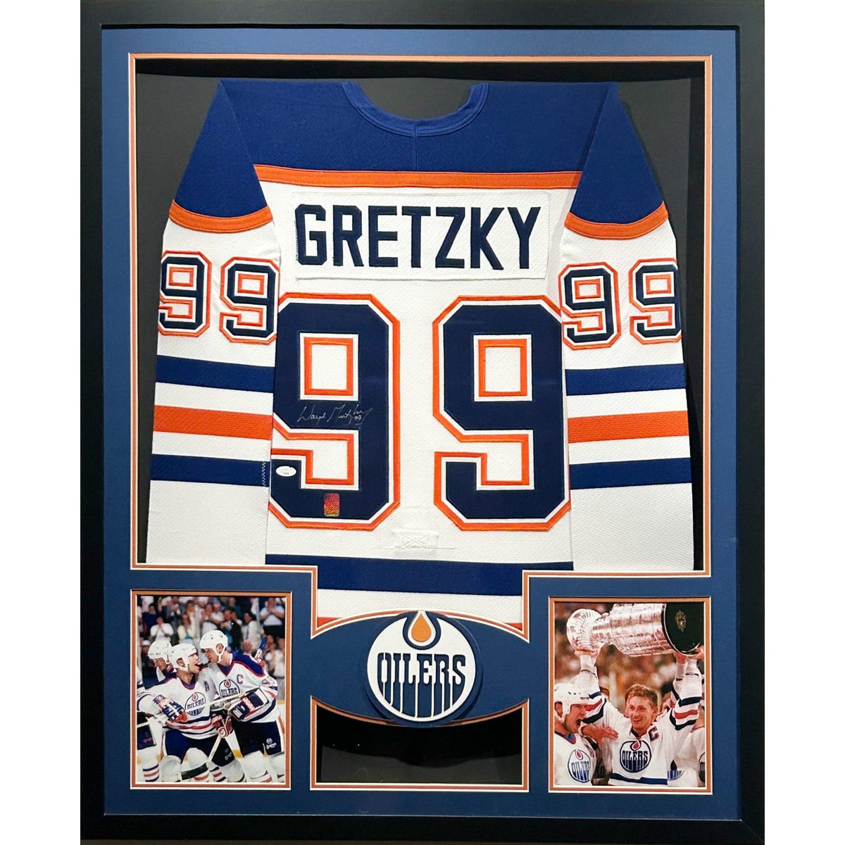 Wayne Gretzky Framed Signed Edmonton Oilers White Jersey JSA Autographed