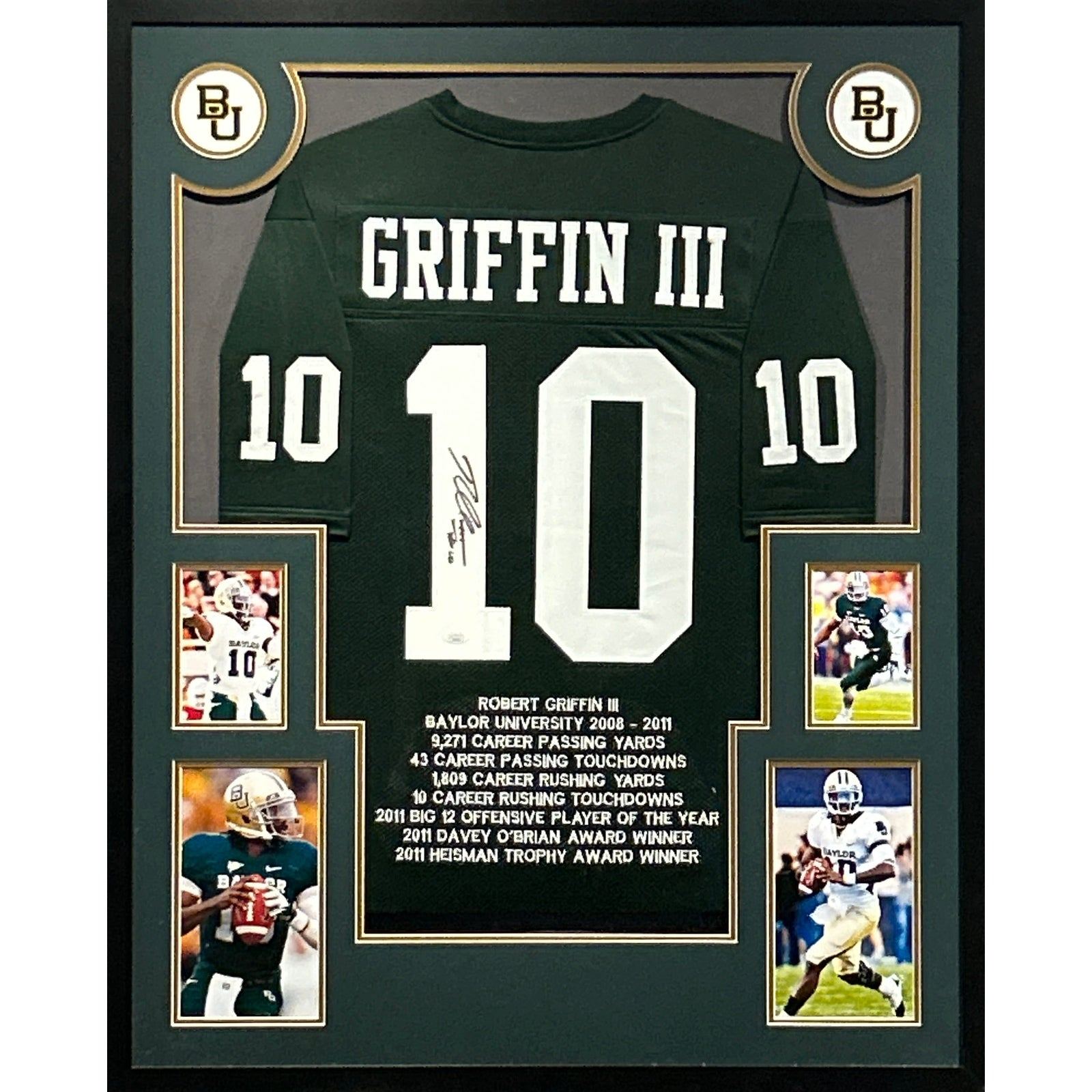 Robert Griffin Signed Framed Baylor Green Stat Jersey Autographed RG III JSA