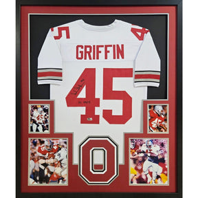 Archie Griffin Framed Signed White Jersey Beckett Autographed Ohio State OSU
