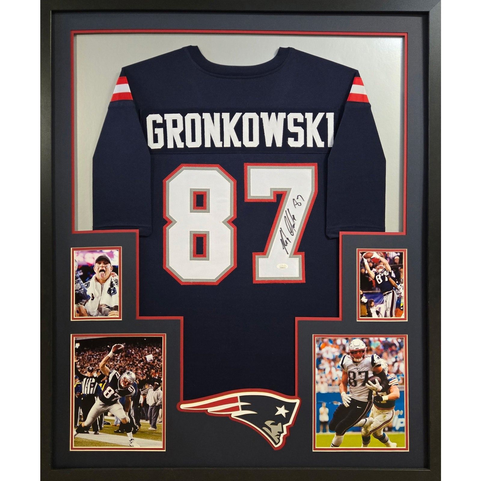 Rob Gronkowski Framed Signed Patriots Blue Jersey JSA Autographed MS