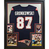 Rob Gronkowski Framed Signed Patriots Blue Jersey JSA Autographed MS