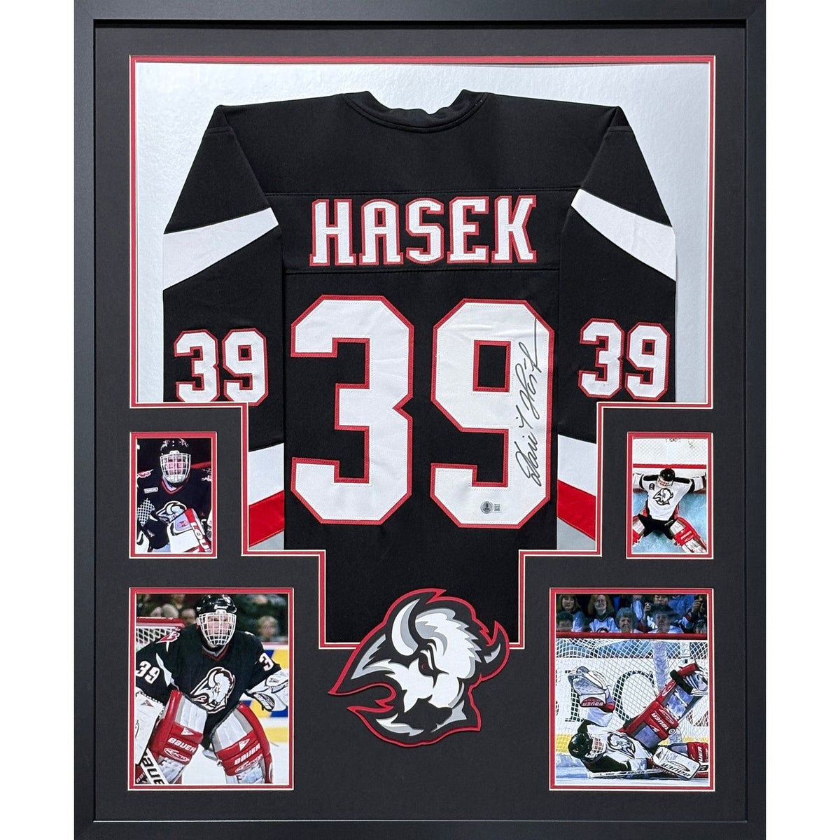 Dominik Hasek Framed Signed Buffalo Sabres Black Jersey JSA Autographed