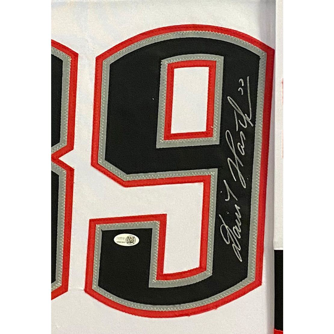 Dominik Hasek Framed Signed Buffalo Sabres White Jersey JSA Autographed