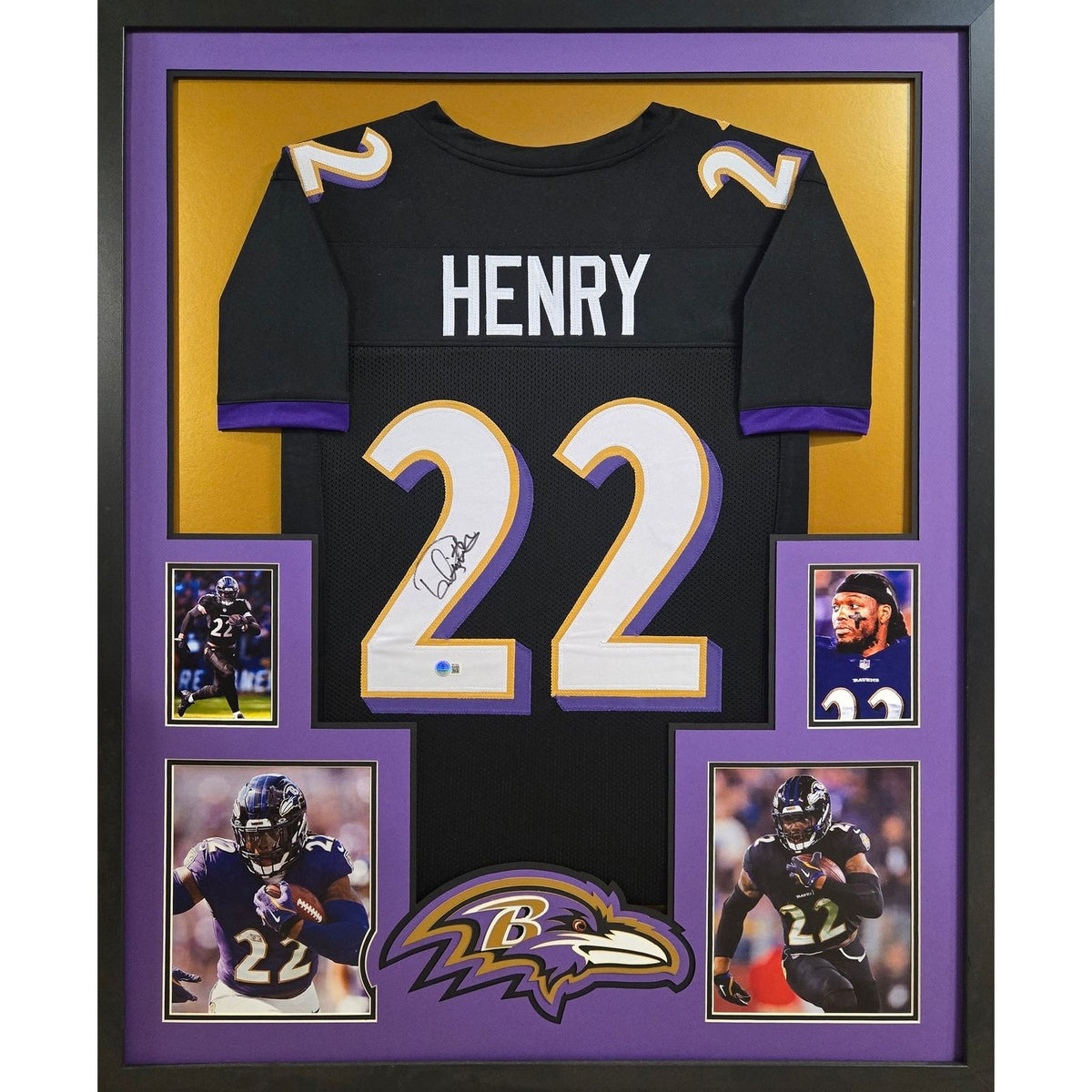Derrick Henry Framed Signed Black Jersey Beckett Autographed Ravens