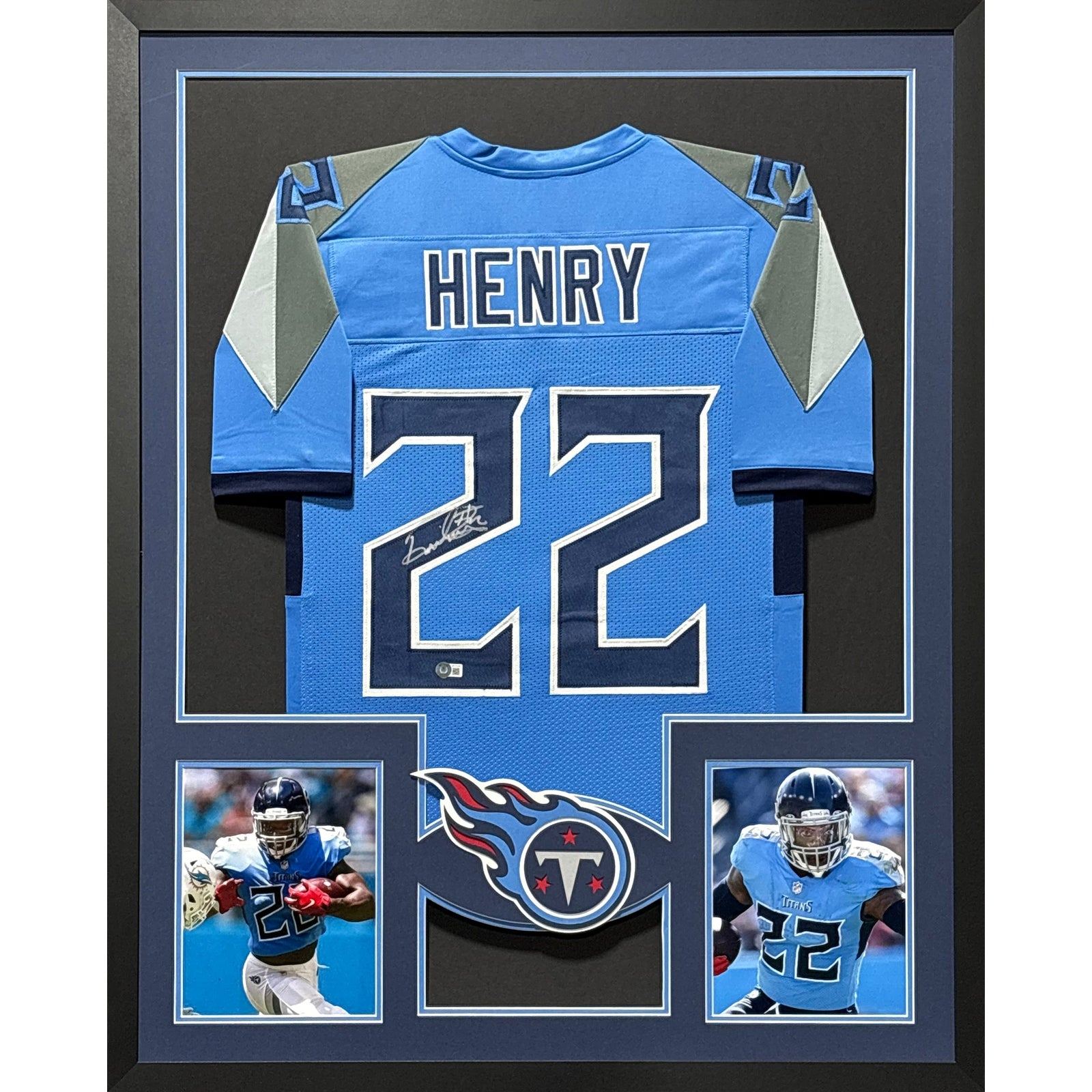 Derrick Henry Framed SIgned Blue Jersey Beckett Autographed Tennessee Titans