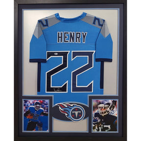 Derrick Henry Framed Signed Blue Jersey Beckett Autographed Tennessee Titans