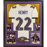 Derrick Henry Framed Signed White Jersey Beckett Autographed Ravens
