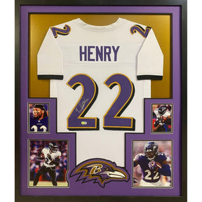 Derrick Henry Framed Signed White Jersey Beckett Autographed Ravens