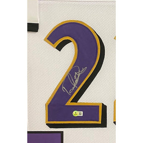 Derrick Henry Framed Signed White Jersey Beckett Autographed Ravens