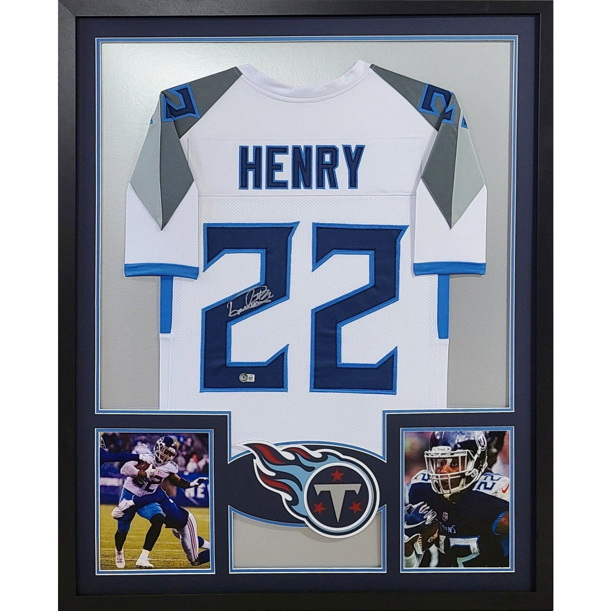 Derrick Henry Framed SIgned White Jersey Beckett Autographed Tennessee Titans