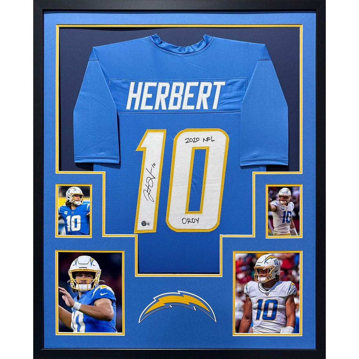 Justin Herbert Framed Blue Jersey Beckett Autographed Signed LA Chargers IH