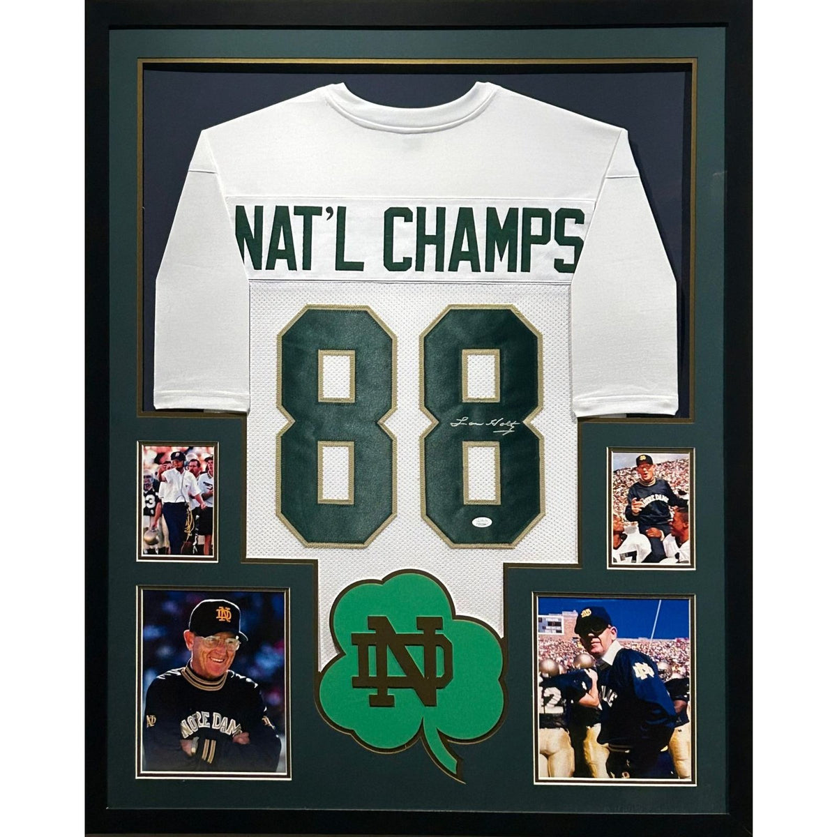 Lou Holtz Framed Signed Jersey JSA Autographed Notre Dame 1988