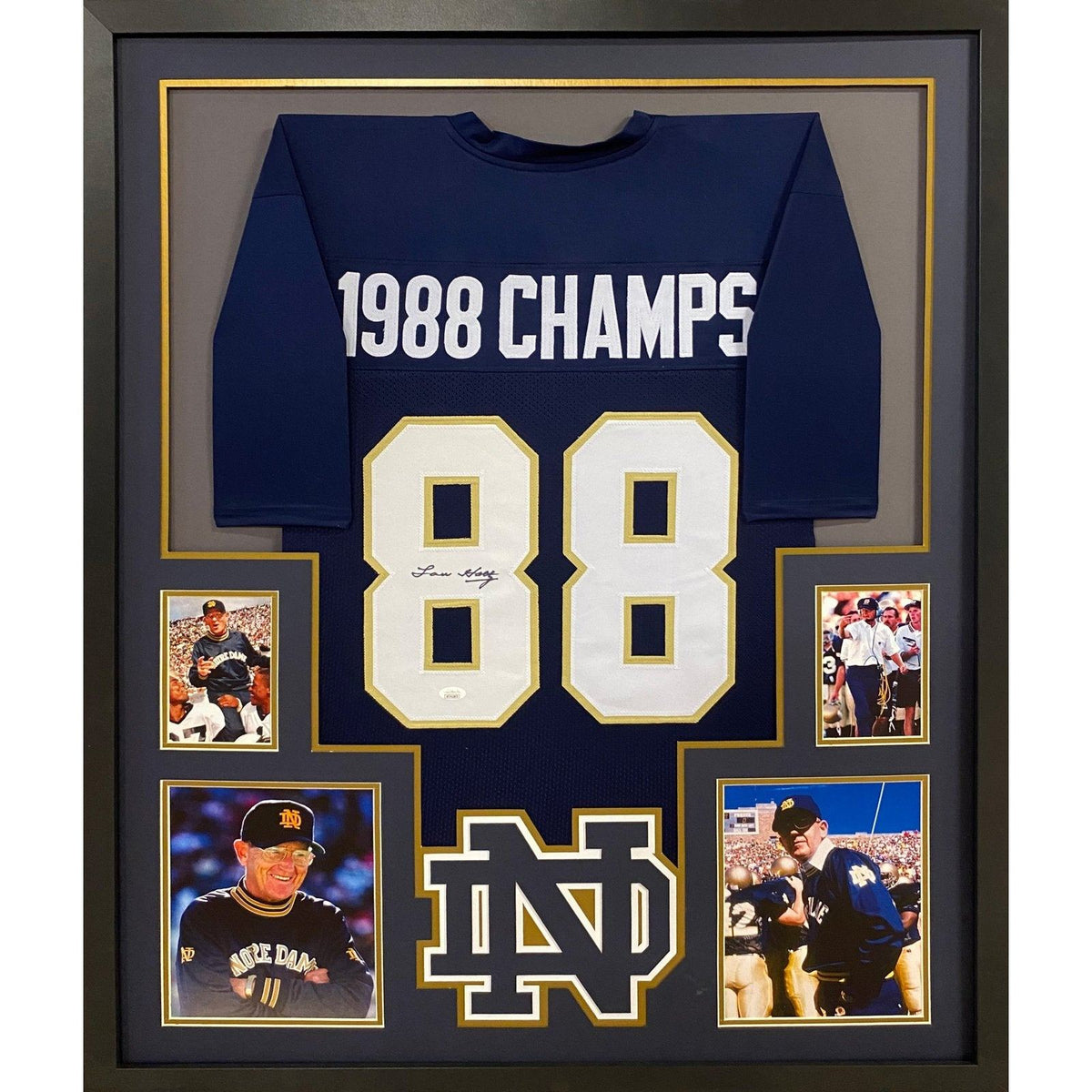 Lou Holtz Framed Signed Notre Dame Jersey JSA Autographed