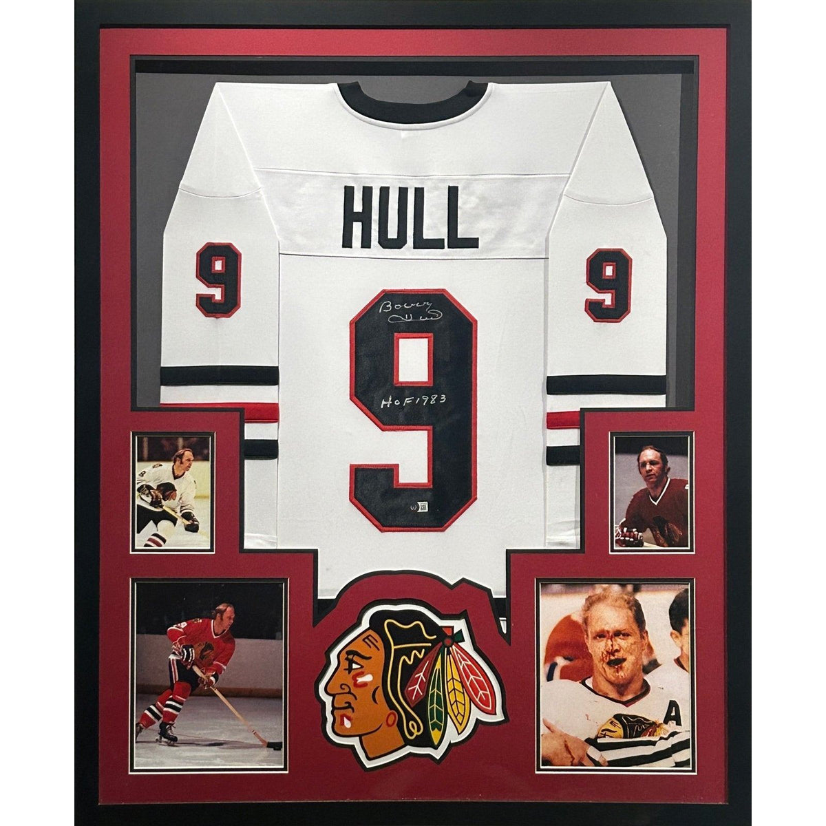 Bobby Hull Framed Signed Chicago Blackhawks White Jersey Beckett Autographed