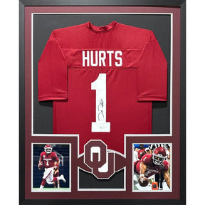 Jalen Hurts Signed Framed Oklahoma Jersey JSA Autographed Eagles