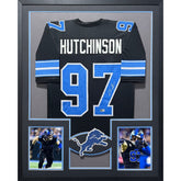Aidan Hutchinson Framed Signed Lions Black Jersey Beckett Autographed 2P