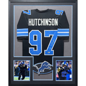 Aidan Hutchinson Framed Signed Lions Black Jersey Beckett Autographed 2P