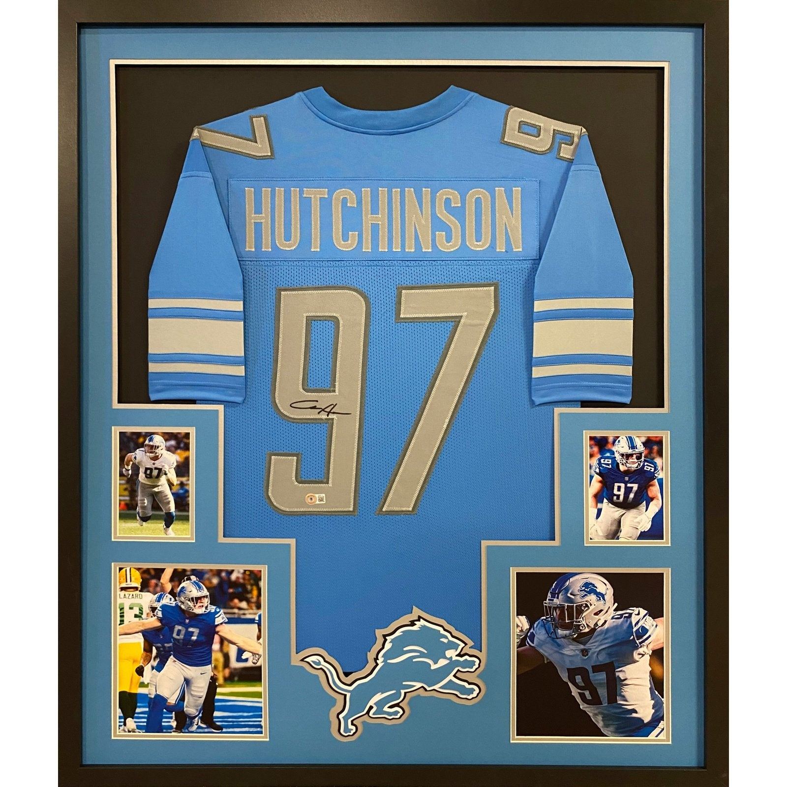 Aidan Hutchinson Framed Signed Lions Blue Jersey Beckett Autographed