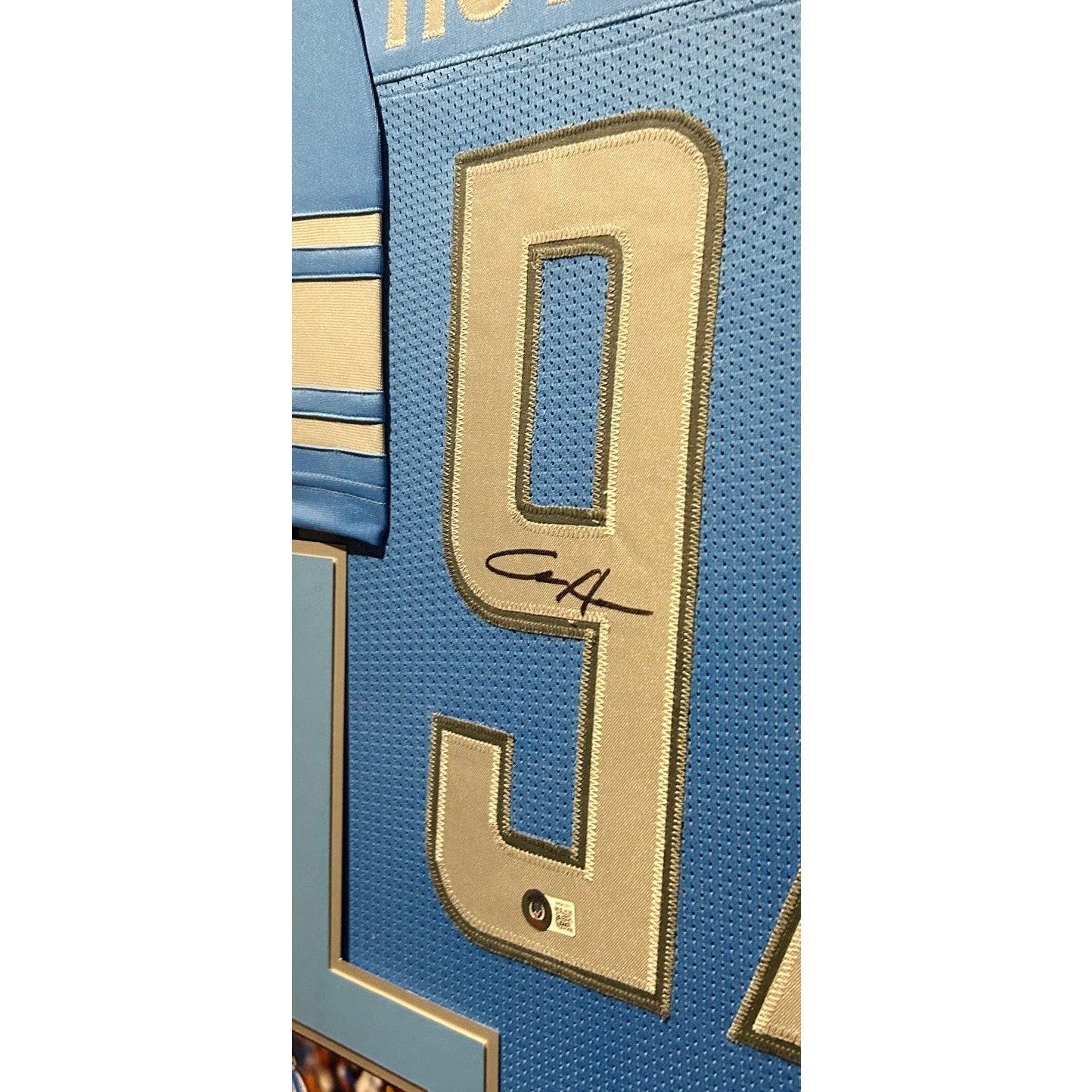 Aidan Hutchinson Framed Signed Lions Blue Jersey Beckett Autographed