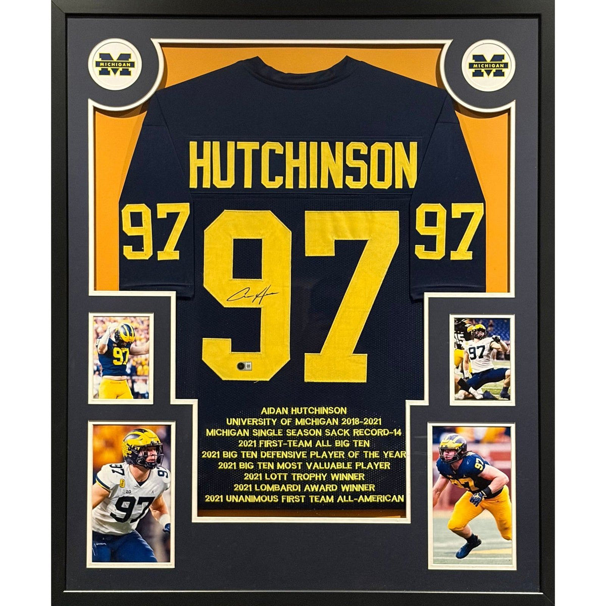 Aidan Hutchinson Framed Signed Michigan Stat Jersey Beckett Autographed