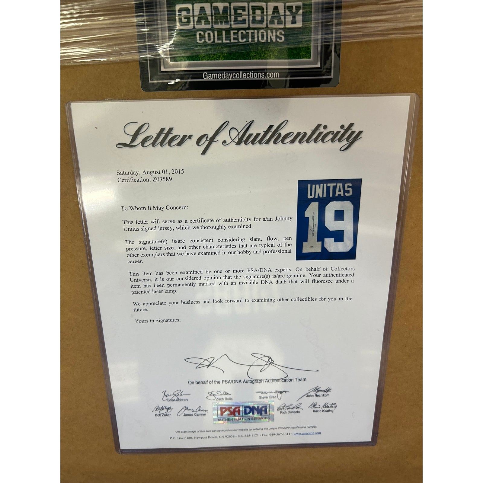 Johnny Unitas Framed Signed Baltimore Colts Jersey PSA/DNA Autographed PA