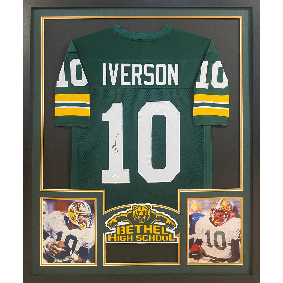 Allen Iverson Signed Framed Football Jersey JSA Autographed Bethel High School
