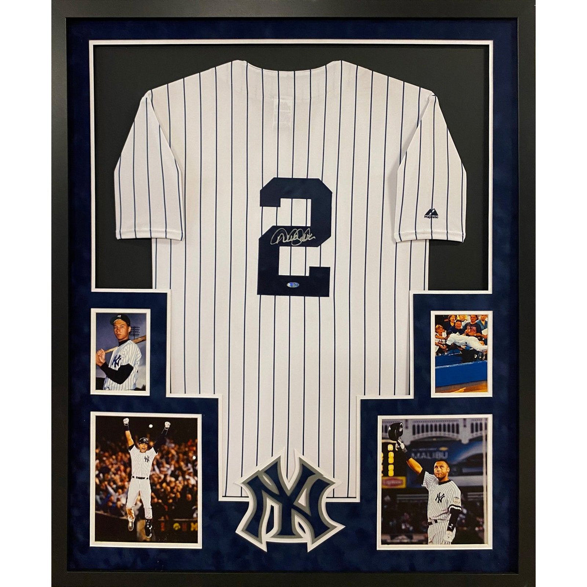 Derek Jeter Signed Yankees 35x43 Custom Framed Jersey (Steiner COA