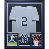 Derek Jeter Framed Signed Grey Jersey Steiner New York Yankees Autographed 2P