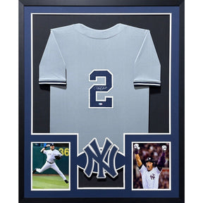 Derek Jeter Framed Signed Grey Jersey Steiner New York Yankees Autographed 2P