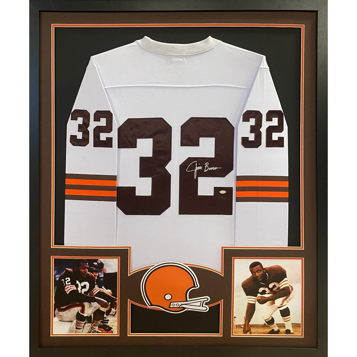 Jim Brown Framed Signed White Jersey MM COA Autographed Cleveland Browns