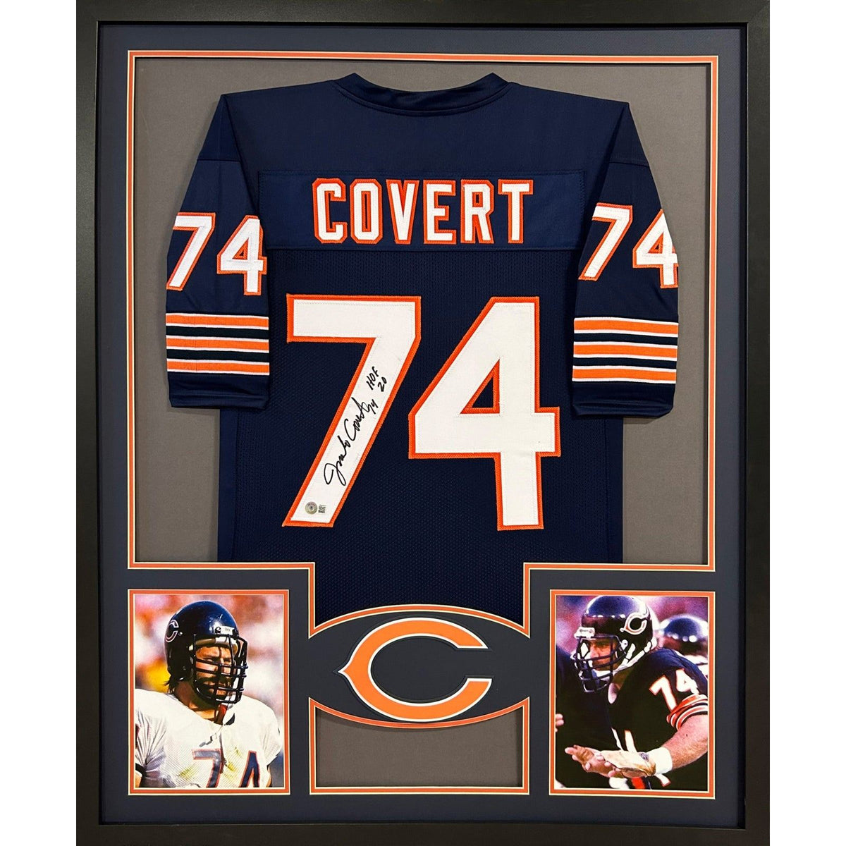 Jimbo Covert Framed Blue Jersey Beckett Autographed Signed Chicago Bears