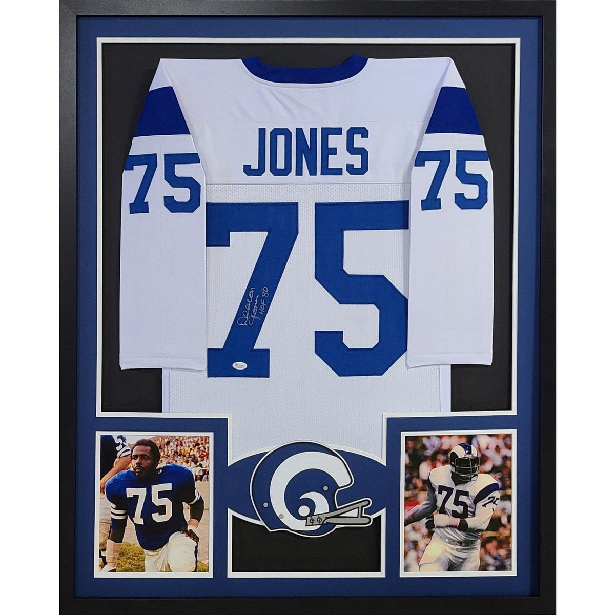 Deacon Jones Framed Signed White Jersey JSA Autographed Los Angeles Rams