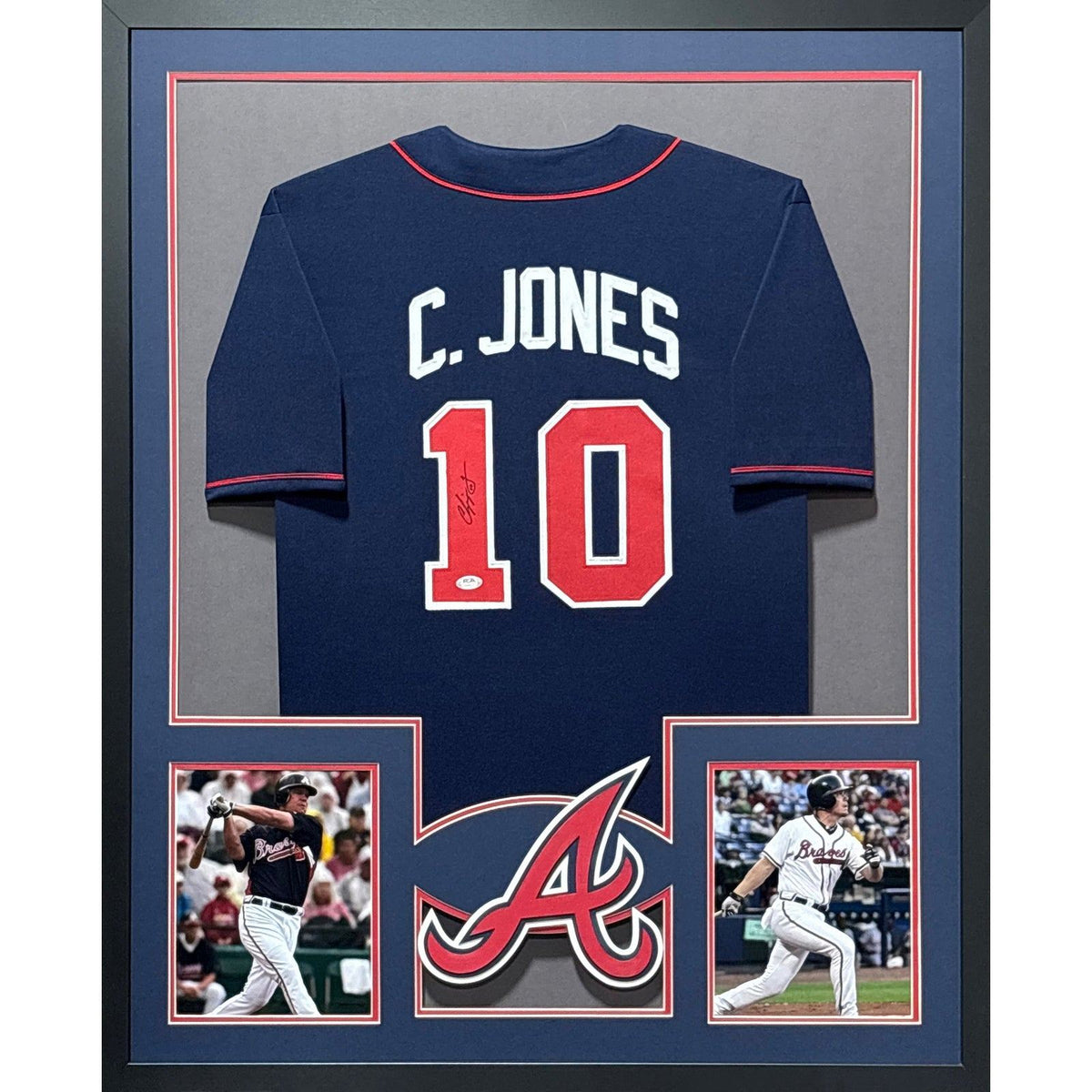 Chipper Jones Signed Framed Blue Jersey PSA/DNA Autographed Atlanta Braves 2P