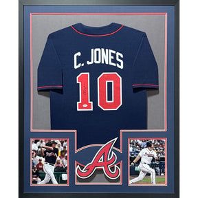 Chipper Jones Signed Framed Blue Jersey PSA/DNA Autographed Atlanta Braves 2P