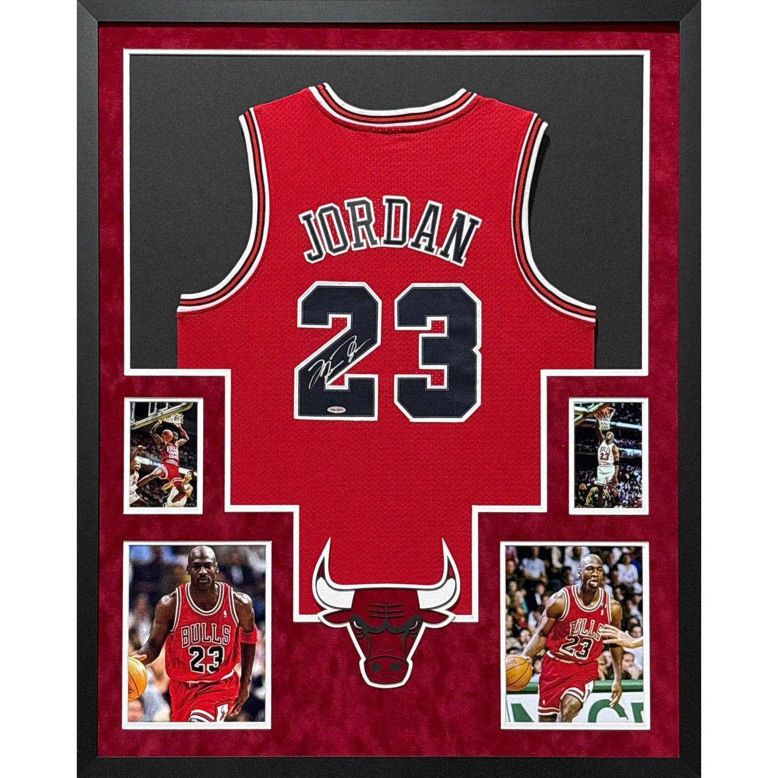 Michael Jordan Framed Signed Bulls Red Jersey UDA Autographed UpperDeck 4P