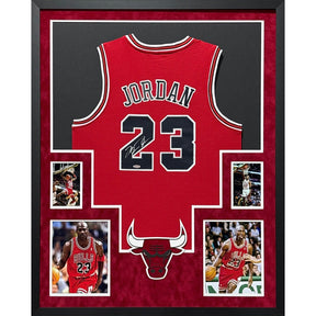 Michael Jordan Framed Signed Bulls Red Jersey UDA Autographed UpperDeck 4P