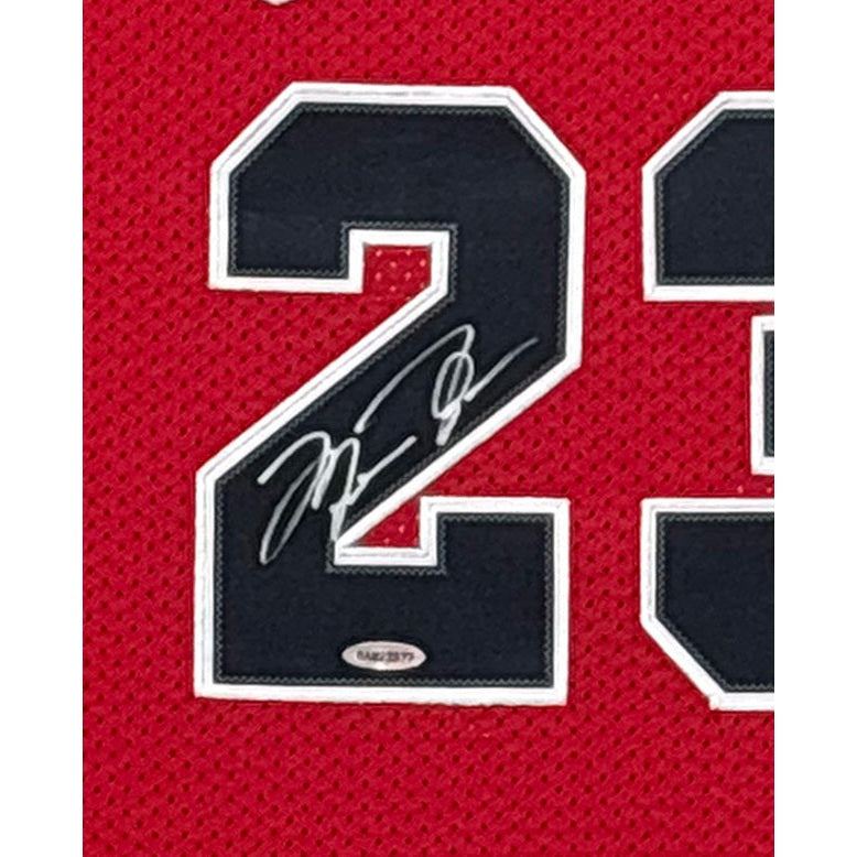 Michael Jordan Framed Signed Bulls Red Jersey UDA Autographed UpperDeck 4P