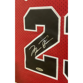 Michael Jordan Framed Signed Bulls Red Jersey UDA Autographed UpperDeck