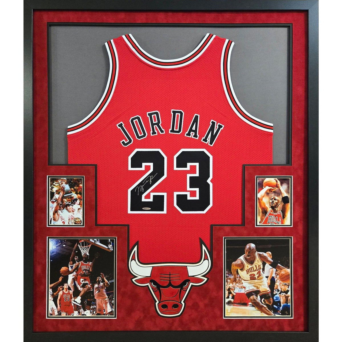 Michael Jordan Framed Signed Bulls Red Jersey UDA Autographed UpperDeck 4P