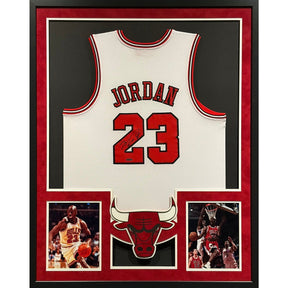 Michael Jordan Framed Signed White Bulls Jersey UDA Autographed UpperDeck IH