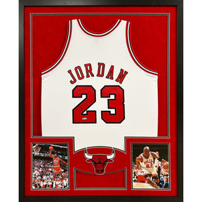 Michael Jordan Framed Signed White Bulls Jersey UDA Autographed UpperDeck