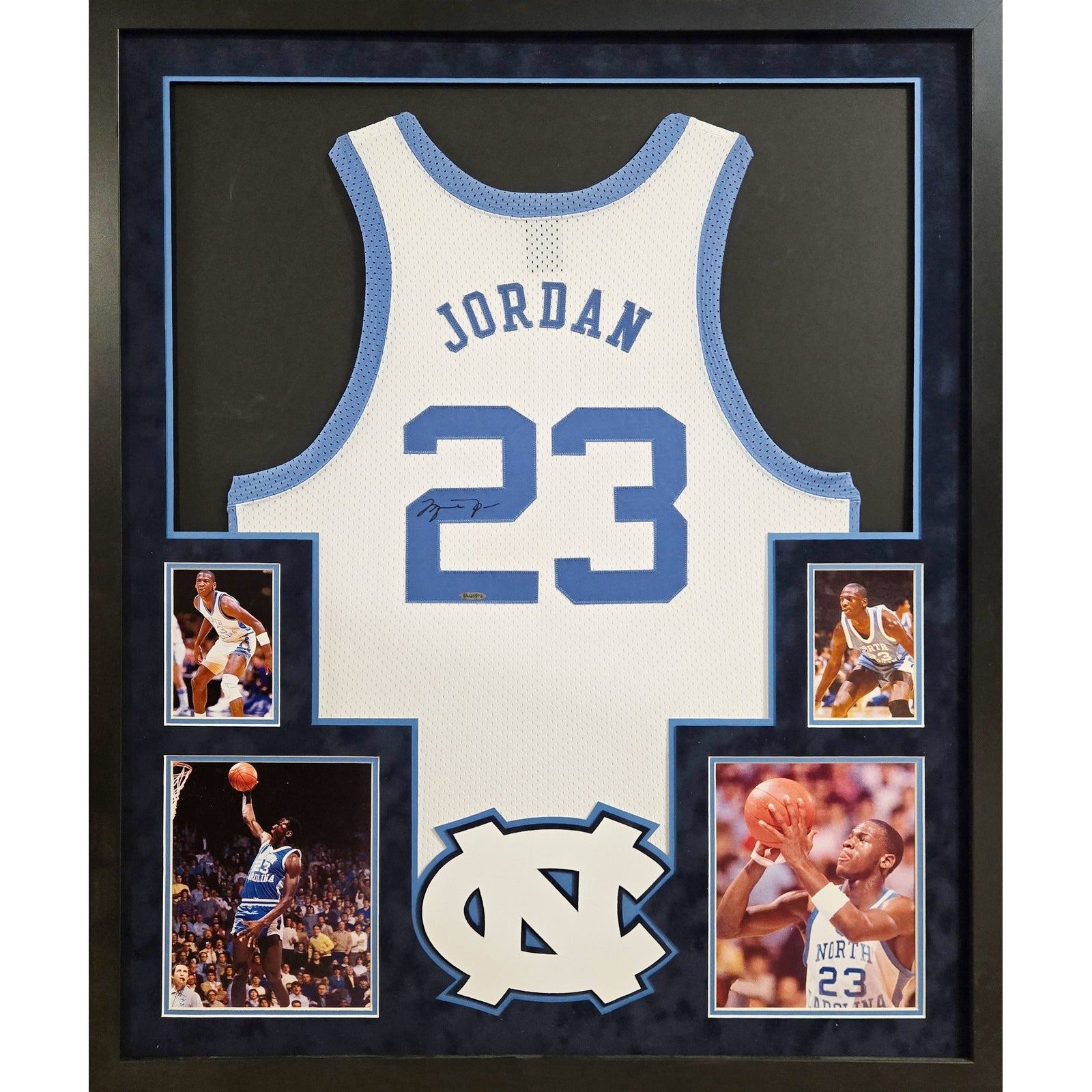 Michael Jordan Framed Signed UNC White Jersey UDA Autographed UpperDeck