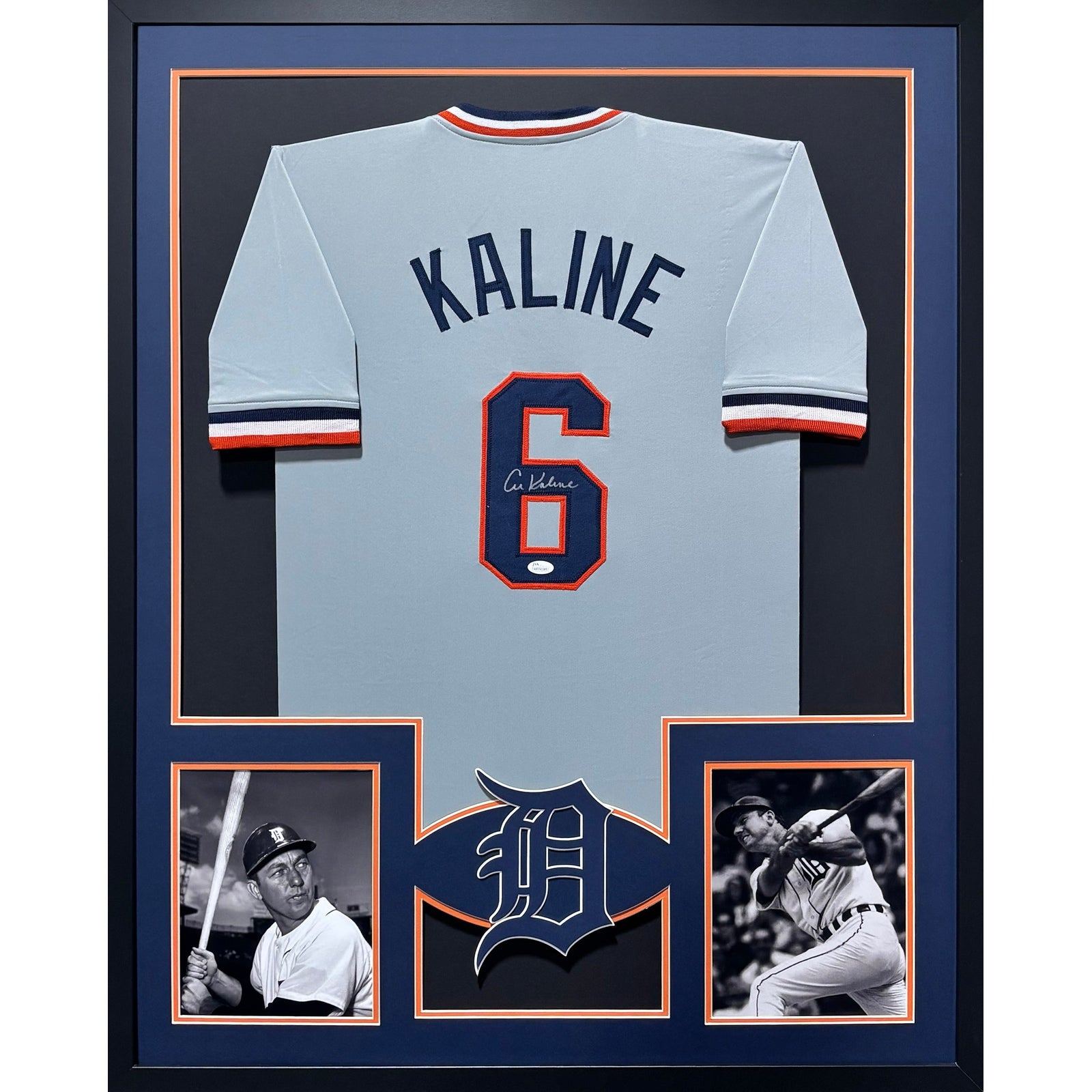 Al Kaline Signed Framed Grey Jersey JSA Autographed Detroit Tigers
